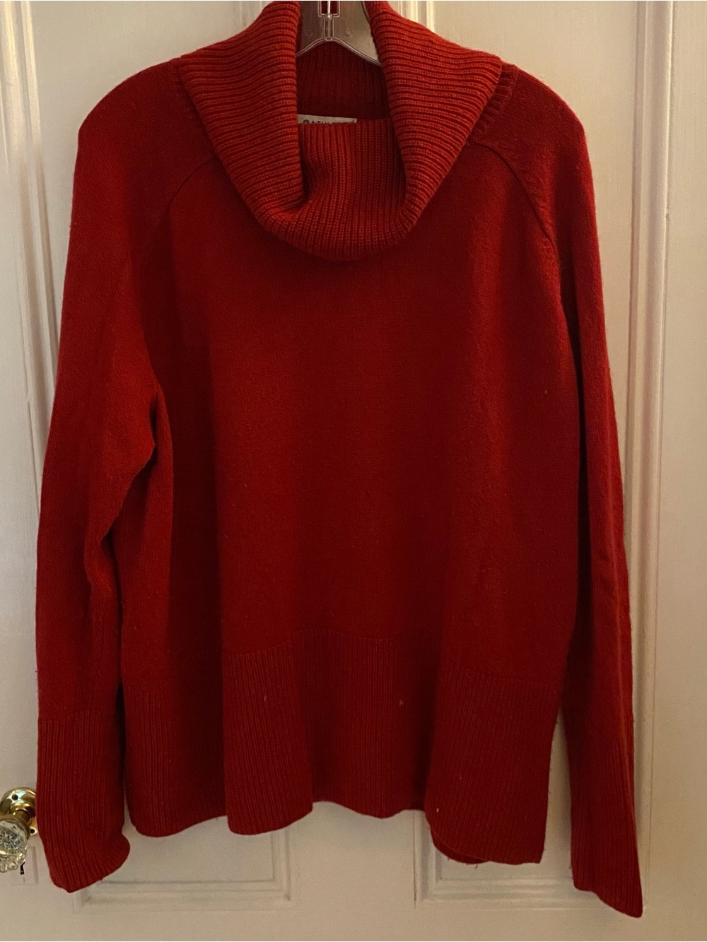 Athleta Sweater Womens L Merino Wool Cashmere Red Turtle Neck Oversized * Tears